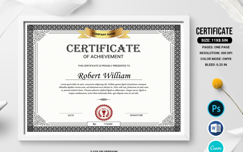 Šablona certifikátu úspěchu Williama
