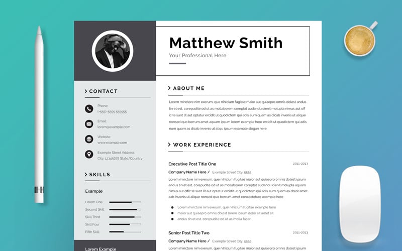 Black and White Resume and Cover Letter Layout Printable ...