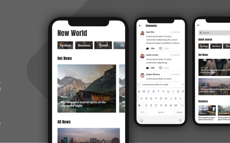 Caily News - prvky uživatelského rozhraní mobilní aplikace