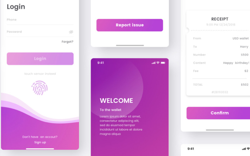 Éléments de l'interface utilisateur du kit d'application mobile de l'interface utilisateur du portefeuille Cen
