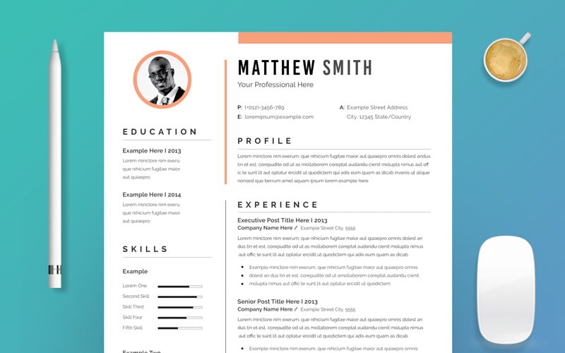 Resume And Cover Letter Layout With Salmon Accent Printable Resume Templates
