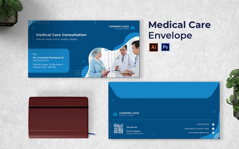 Modelo de impressão de envelope para cuidados médicos