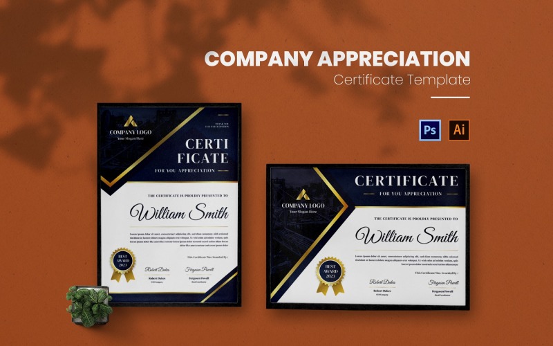 Шаблон сертификата признательности компании