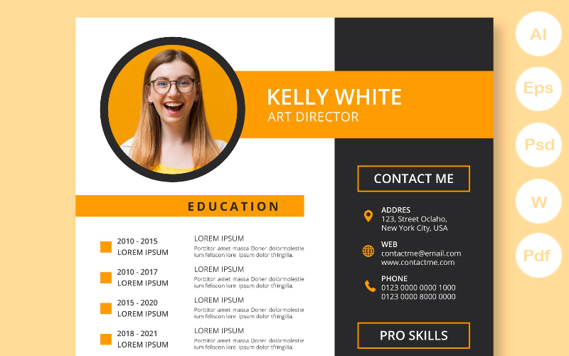 Kelley's Orange CV Moderne druckbare Lebenslaufvorlagen
