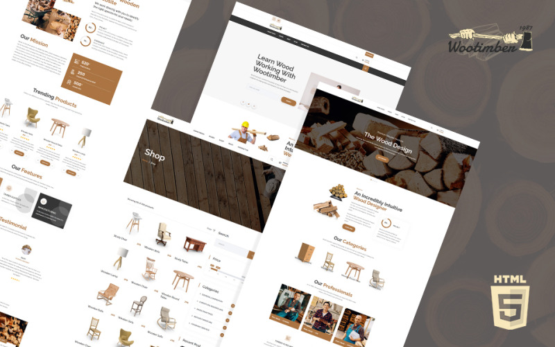 Wootimber Carpenter Wood Shop Modello di sito Web HTML5