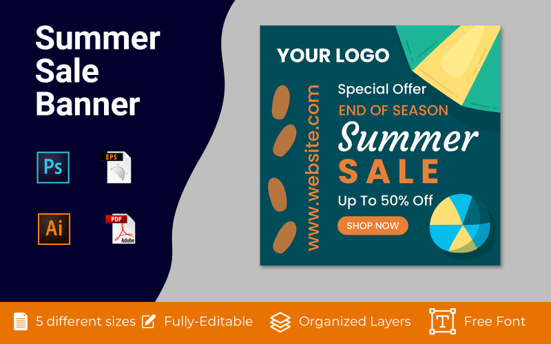 Design de banner de anúncio com desconto em promoção de verão
