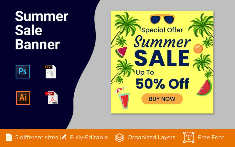Sommer Sale Social Ad Banner Design-Vorlage