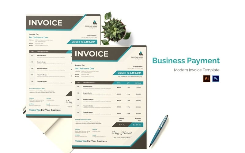 Business payment invoice print template templatemonster
