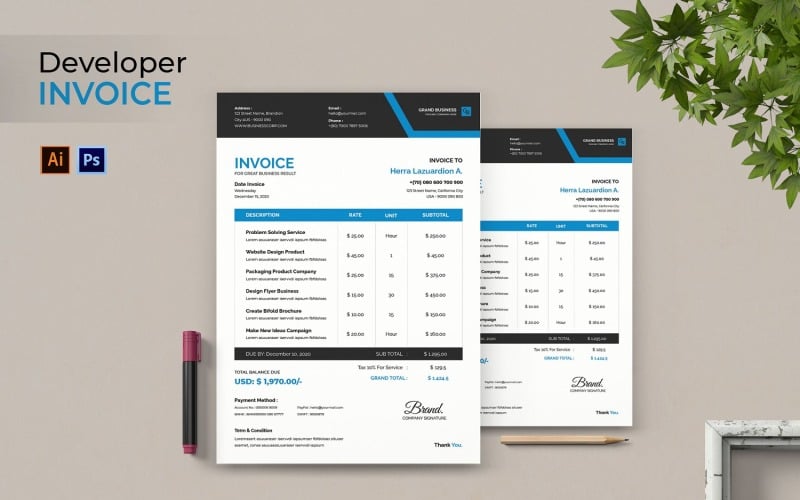Developer Project Invoice #184942 - TemplateMonster