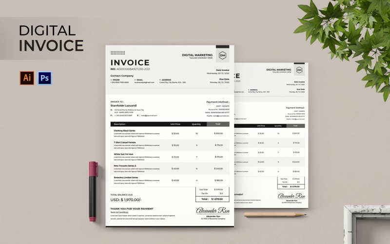 Facture de marketing numérique