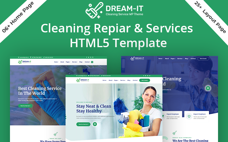 Шаблон сайту Bootstrap HTML5 для служб прибирання та ремонту DreamIT