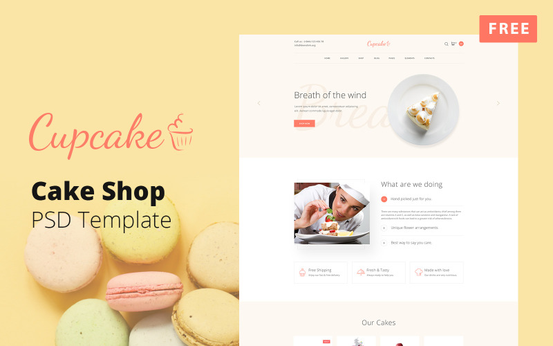 Cupcake - Gratis PSD-sjabloon voor het ontwerpen van een taartwinkel