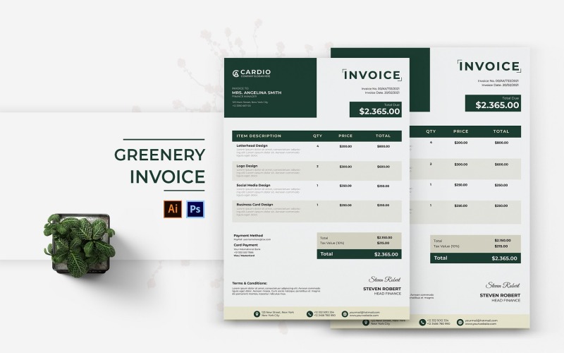 Greenery invoice print template 185043 templatemonster