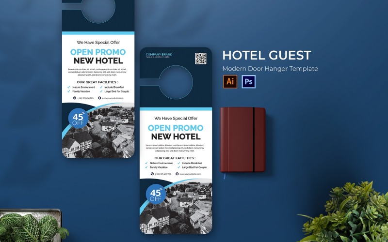 Hotel vendégkapu akasztó nyomtatási sablon