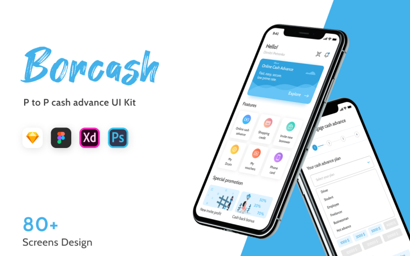 Borcash - Elementi dell'interfaccia utente mobile per il prestito P2P