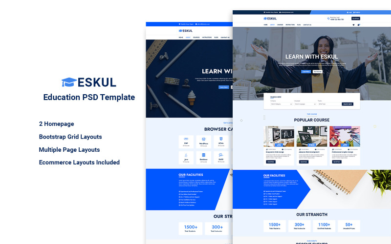 Eskul - PSD-webbplatsmall för utbildning