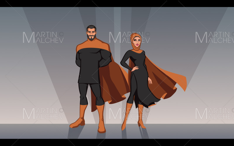 Illustration vectorielle de couple super-héros du Moyen-Orient.