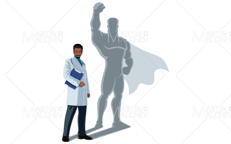 Ilustración de Vector de sombra de superhéroe médico indio.