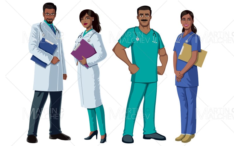 Indian Health Care Workers on White Vector Illustration.