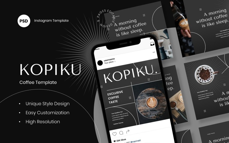 Kopiku - Šablona příspěvku na kávu Instagramu