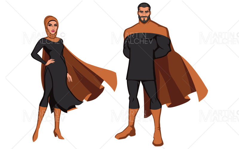 Midden-Oosten superheld paar op witte vectorillustratie.
