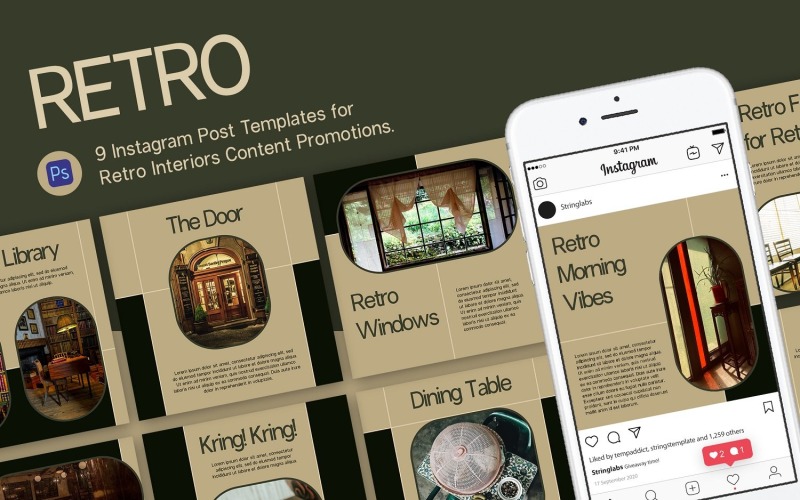 Modelo de postagem retro interior do Instagram