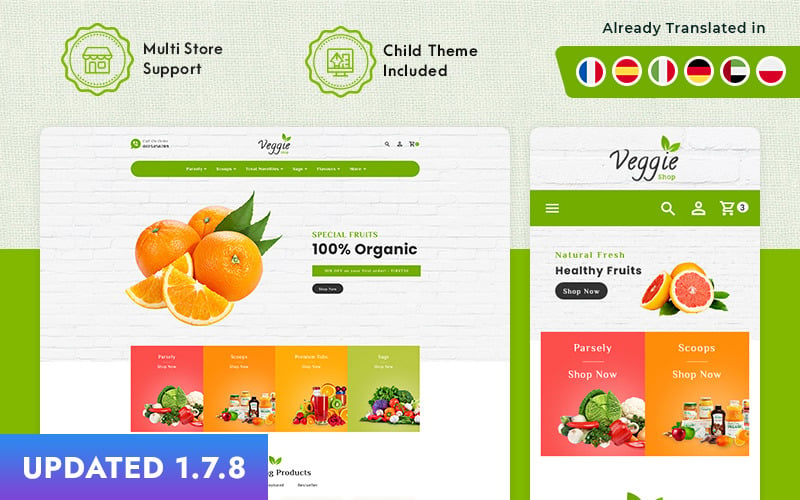 Tema Veggie PrestaShop per negozio di alimentari online