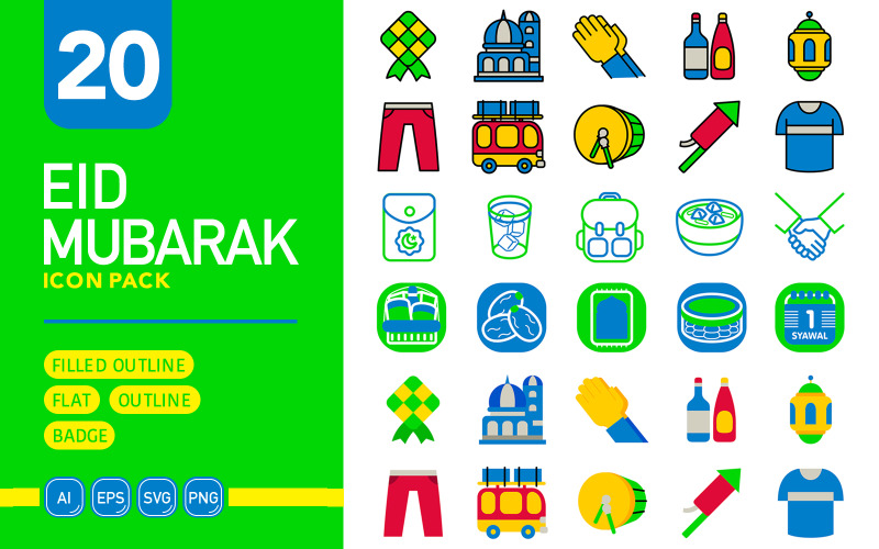 Eid Mubarak - Vektör Simge Paketi
