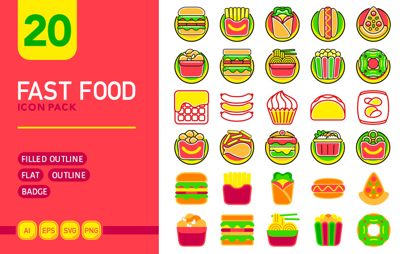 Фаст-фуд - Векторный Icon Pack