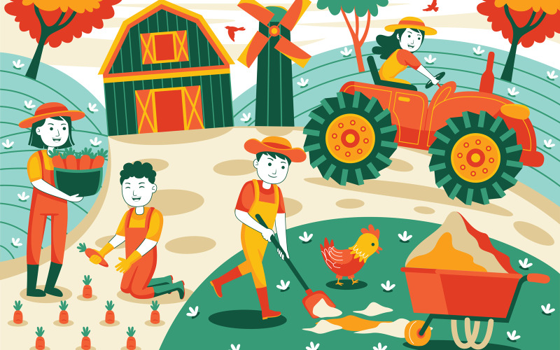 Agricultura e pecuária - ilustração vetorial # 01