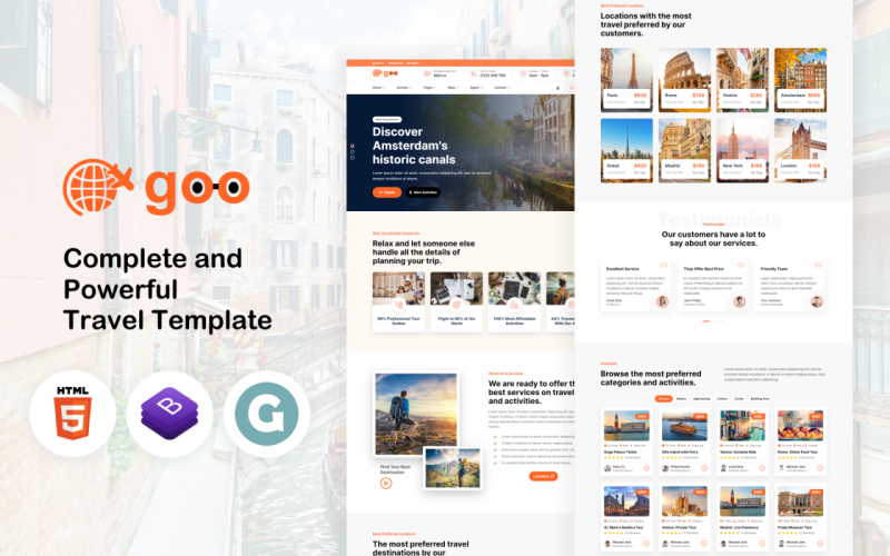 Goo Travel - Plantilla de sitio web para agencias y reservas de viajes