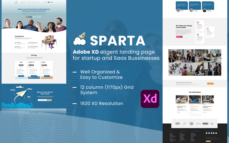 Sparta - Modèle d'interface utilisateur de page de destination Saas Business Adobe XD GRATUIT