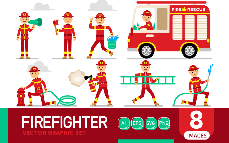 Feuerwehrmann Beruf Charaktere - Vektorgrafik Set
