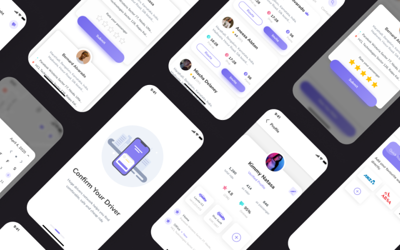 PoolRide - Kit interfaccia utente dell'app mobile per il car pooling