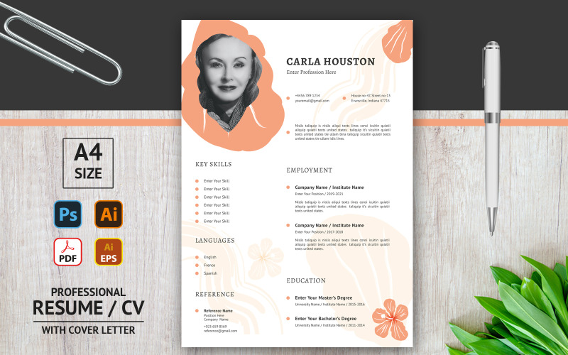 Carla Houston - China Rose - Afdrukbare CV-sjabloon