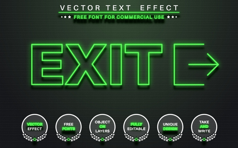 Glow Green Outline - Düzenlenebilir Metin Efekti, Yazı Tipi Stili, Grafik İllüstrasyon