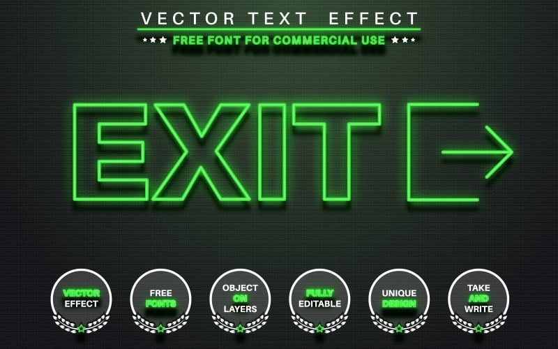 Светящийся зеленый контур - редактируемый текстовый эффект, стиль шрифта, графическая иллюстрация