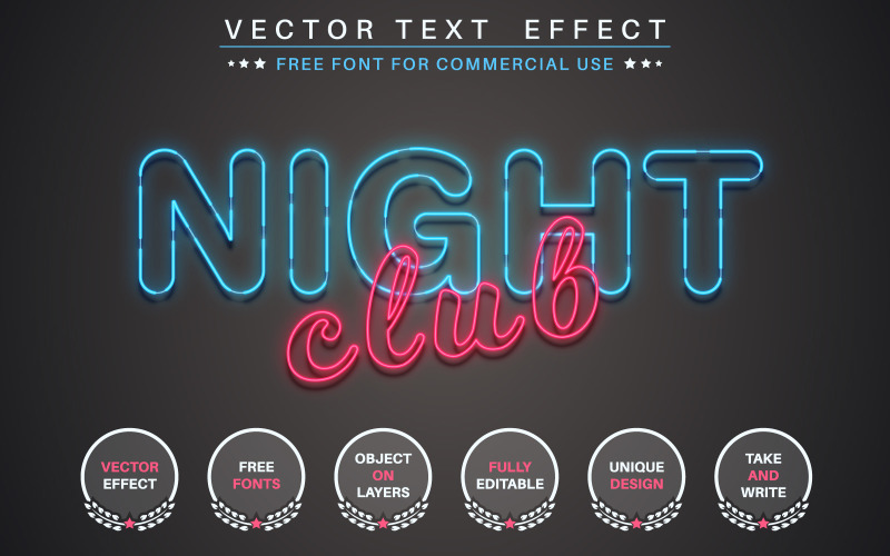 Nachtclub - bewerkbaar teksteffect, letterstijl, grafische illustratie