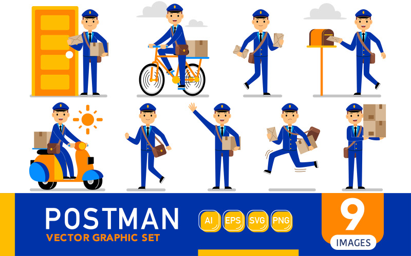 Postbode Beroep Karakters - Vector Grafische Set