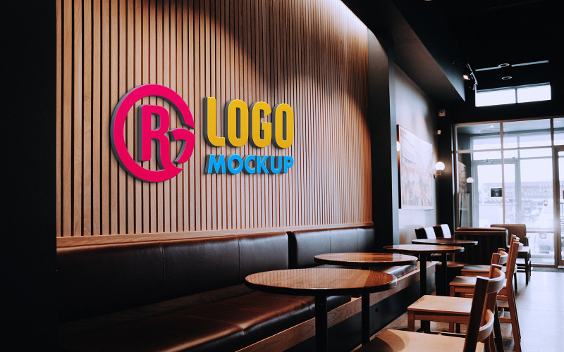 3d Restoran Duvarı Kapalı Logo Mockup Sunumu