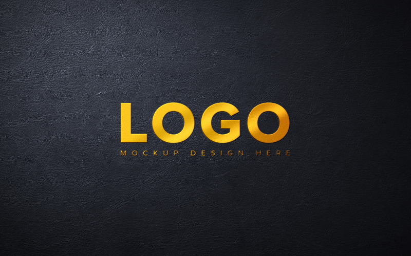 Maquete do logotipo dourado em couro preto