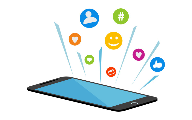 Modello di illustrazione del telefono della mano dei social media