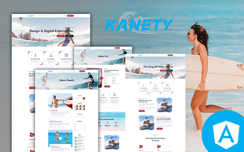 Modello di sito Web angolare multiuso per sport acquatici Kanety