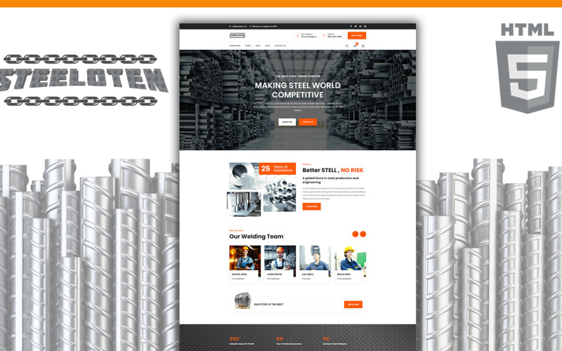Modelo de site HTML5 para loja de serviços de aço e metalurgia da Steeloten