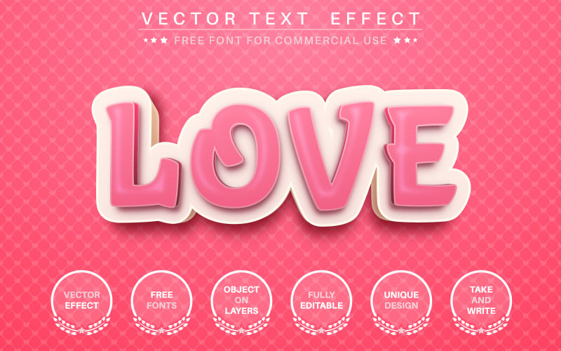 Amor 3D - efeito de texto editável, estilo de fonte, ilustração gráfica