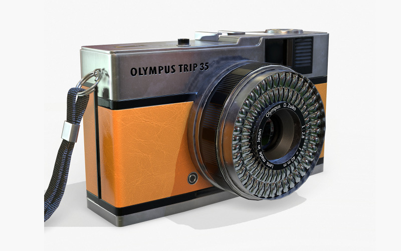 Câmera Olympis Trip 35 PBR Modelo Low Poly 3d