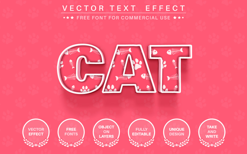 Footprint cat - efeito de texto editável, estilo de fonte, ilustração gráfica