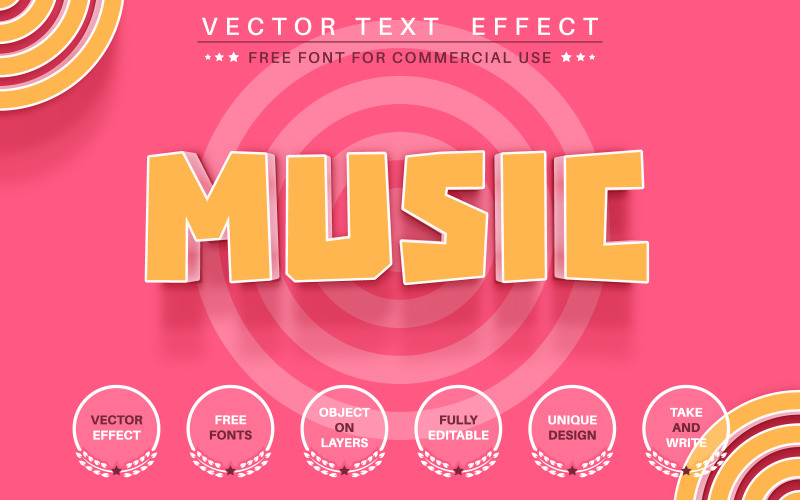 Música rosa - efeito de texto editável, estilo de fonte, ilustração gráfica