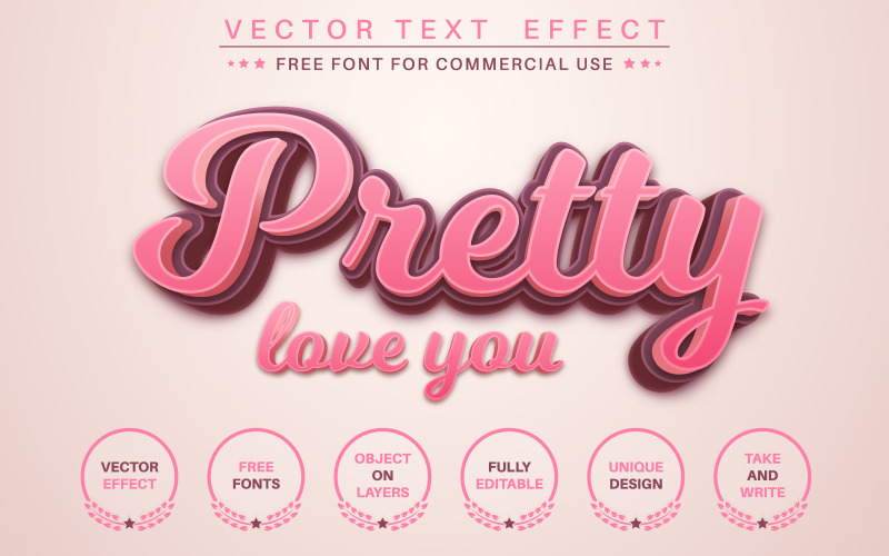 Pretty Love You - bewerkbaar teksteffect, letterstijl, grafische illustratie