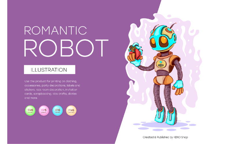 Романтический мультфильм робот вектор